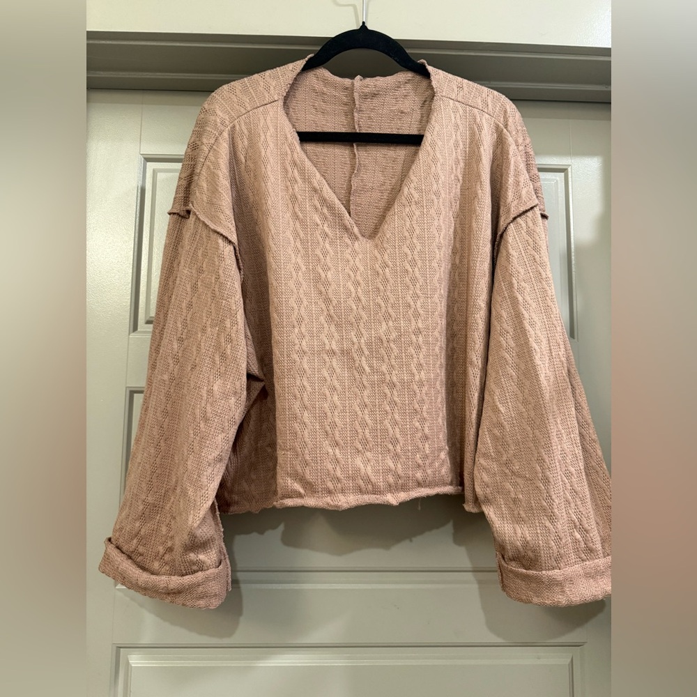 Textured Pink V-Neck Sweater